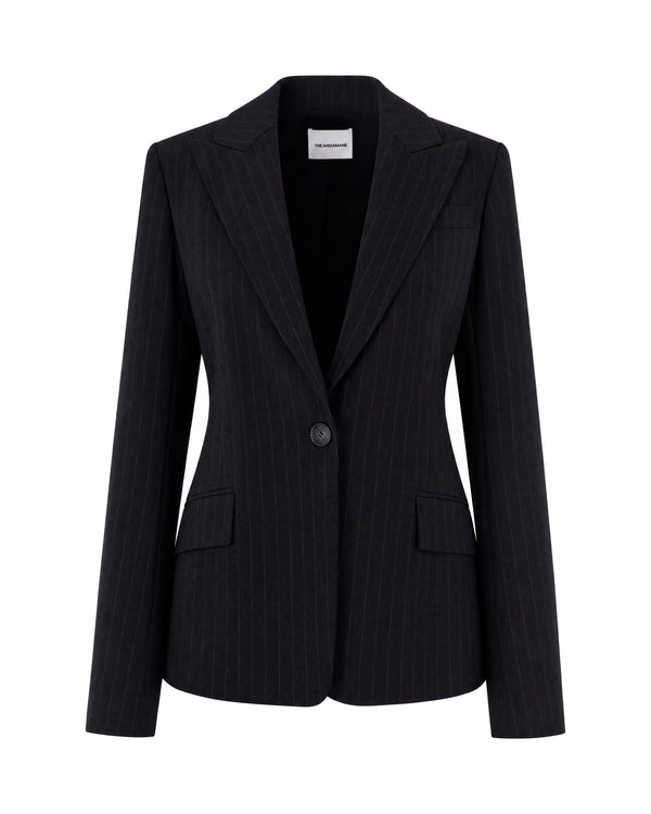 Pinstripe Single-Breasted Jacket Black/white Cotton