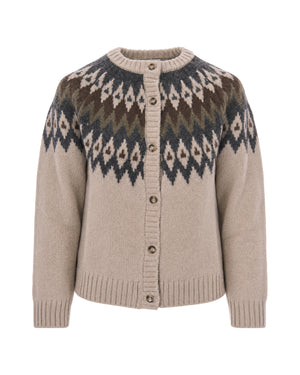 Cardigan With Geometric Jacquard Beige Acrylic Cardigans