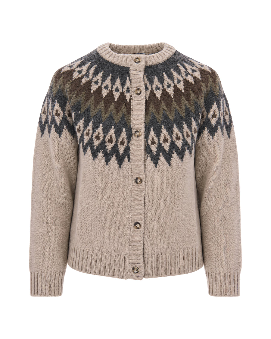 Cardigan With Geometric Jacquard Beige Acrylic Cardigans