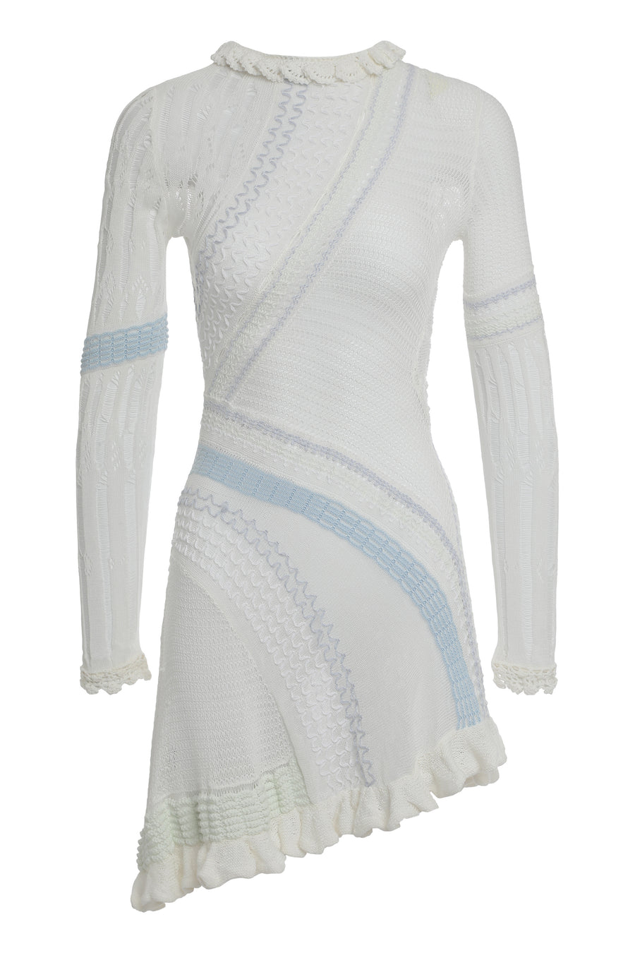 Knitted Dress With Long Sleeves White Cotton
