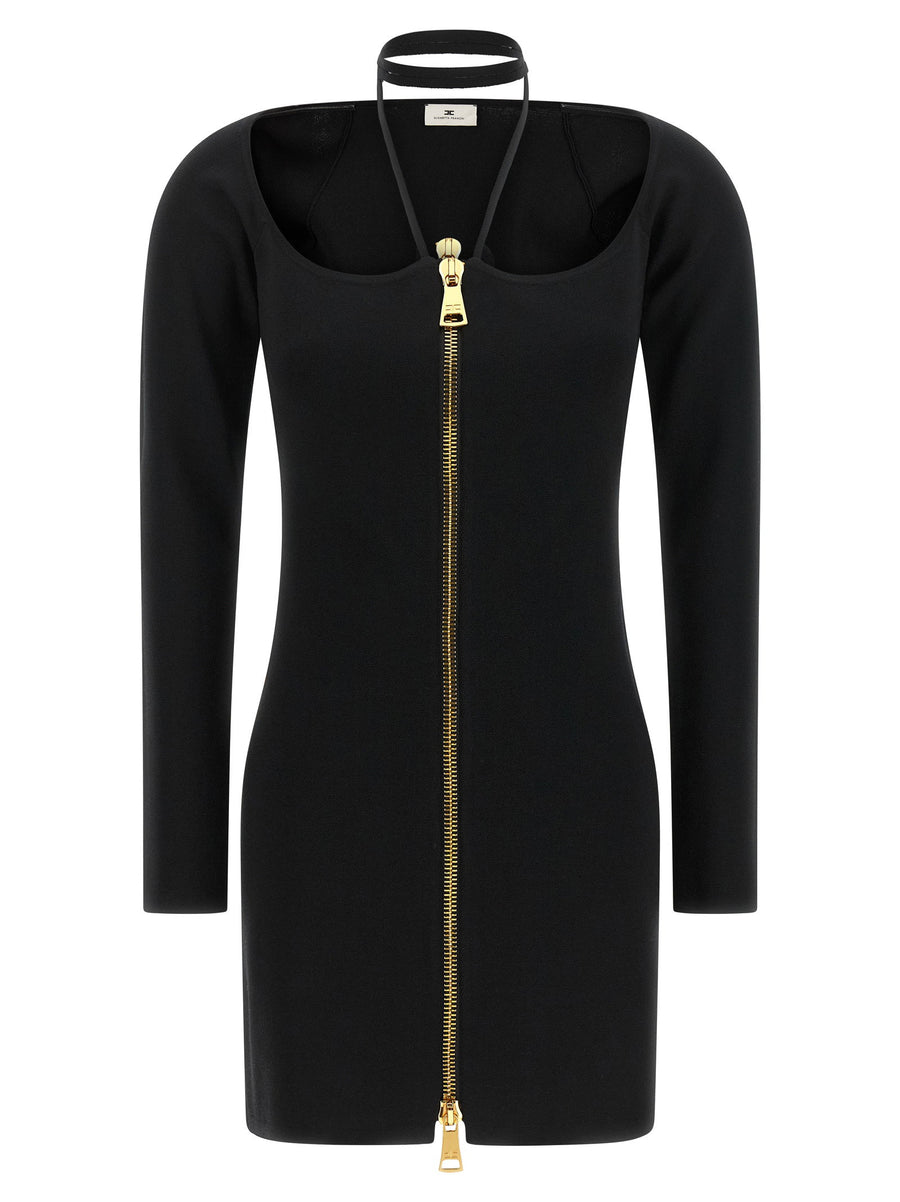 Elisabetta Franchi Gold-Zip Knit Dress — Black