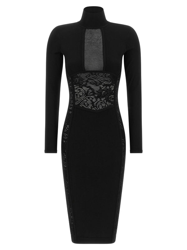 Elisabetta Franchi Lace-Panel Knit Dress — Black