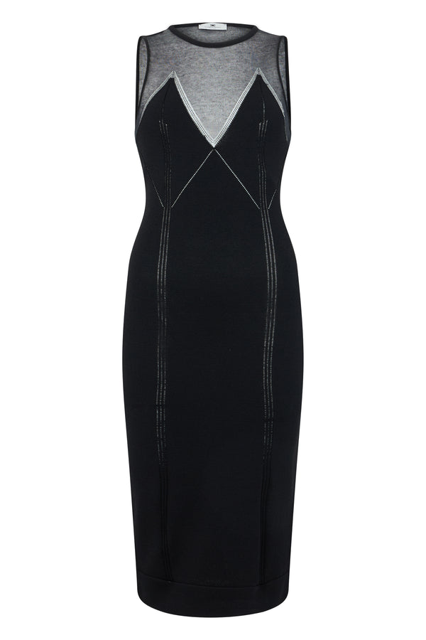 Knit Dress With Sheer Panels, Black Viscose