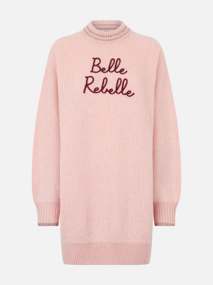 Brushed Knit Dress With Belle Rebelle Embroidery Pink Knitwear