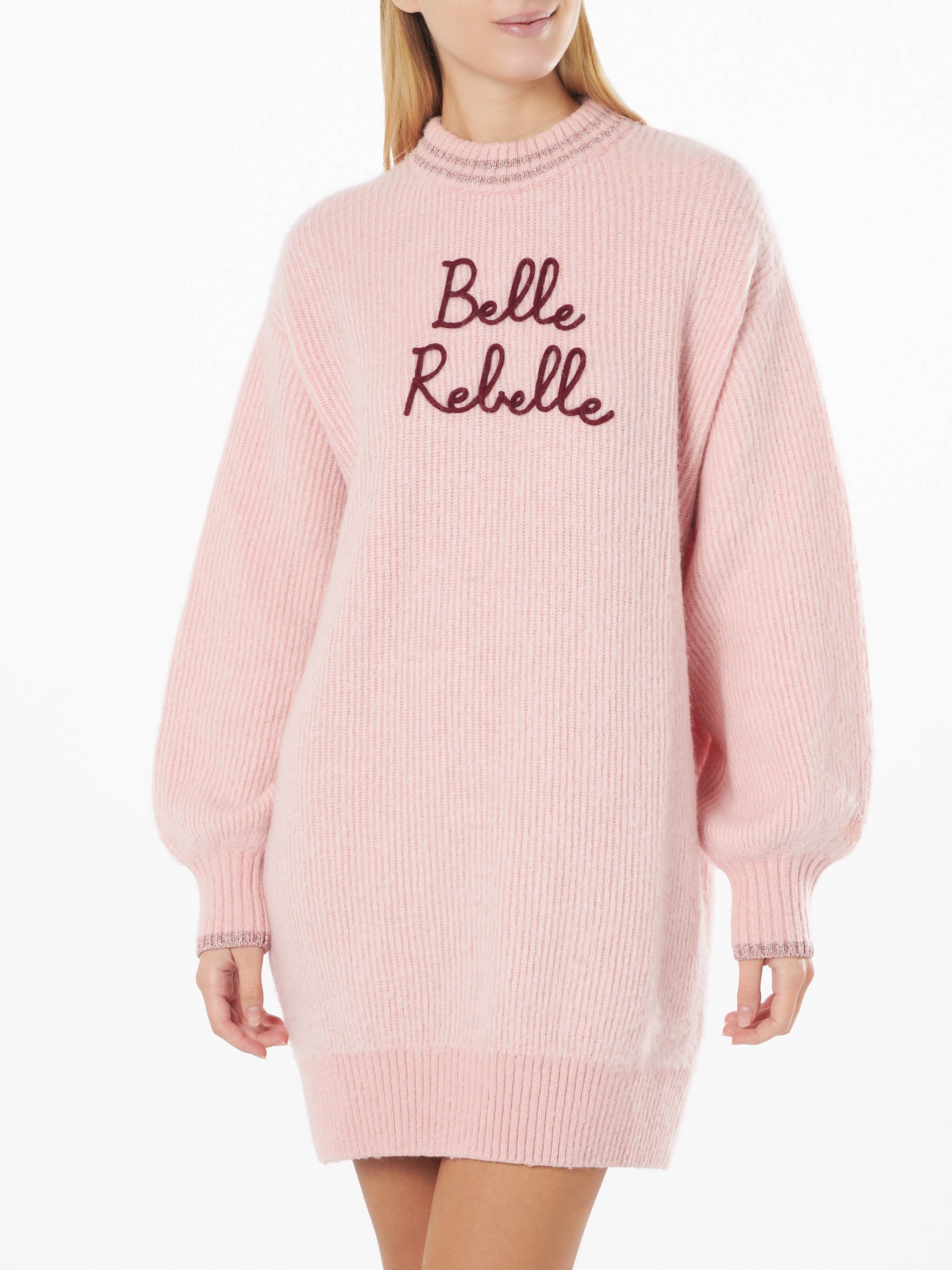 Brushed Knit Dress With Belle Rebelle Embroidery Pink Knitwear