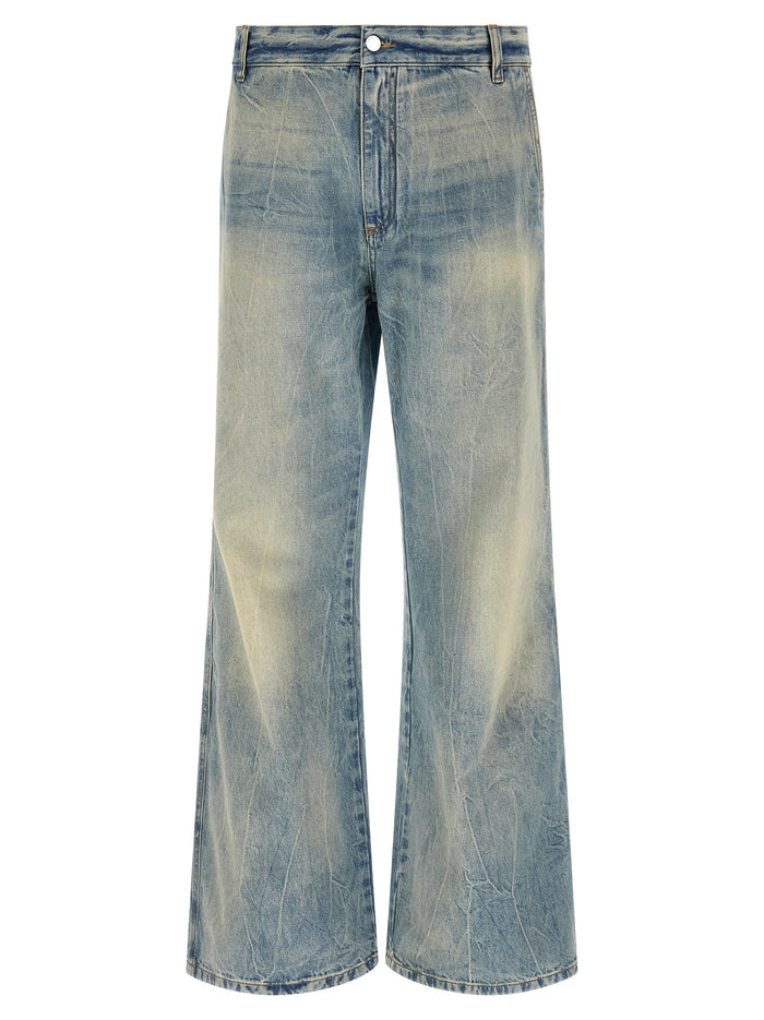 Checkered Repair Bootcut jeans Blue Cotton