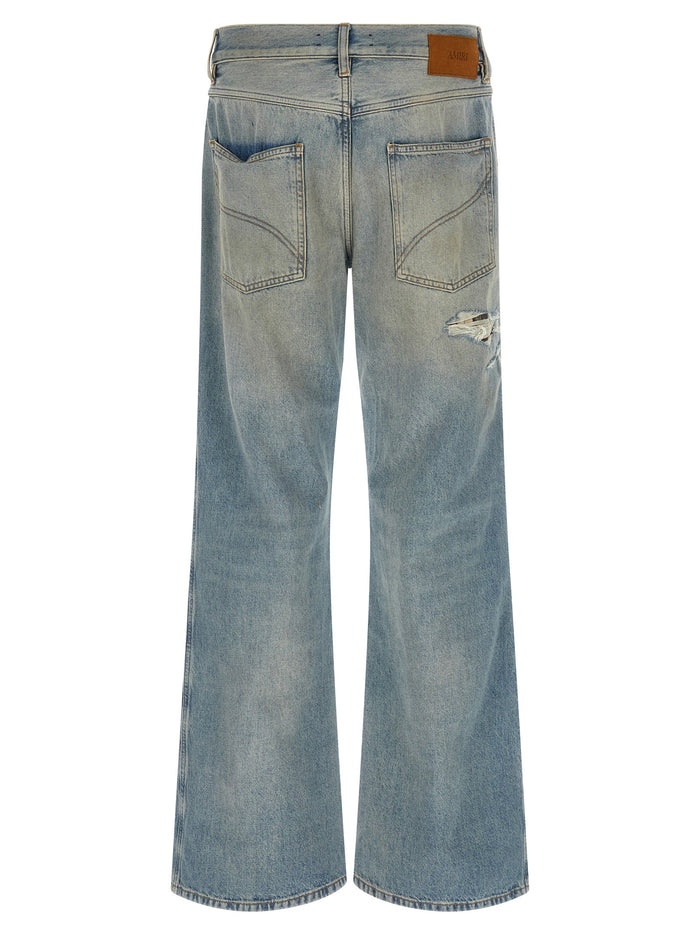 Checkered Repair Bootcut jeans Blue Cotton