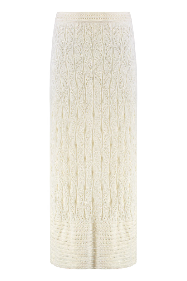 Openwork-Knit Skirt White Linen