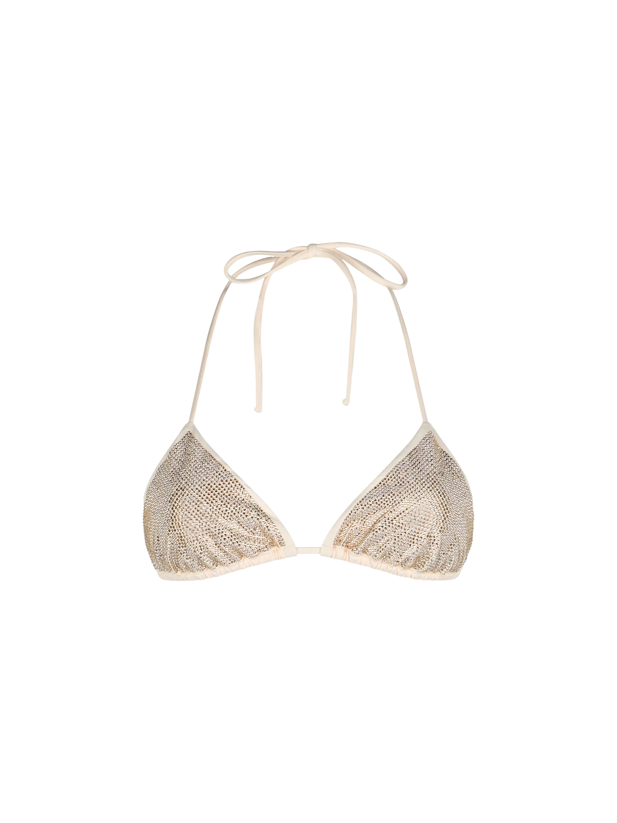 Nude Annabelle Triangle Bikini Top With Rhinestones White