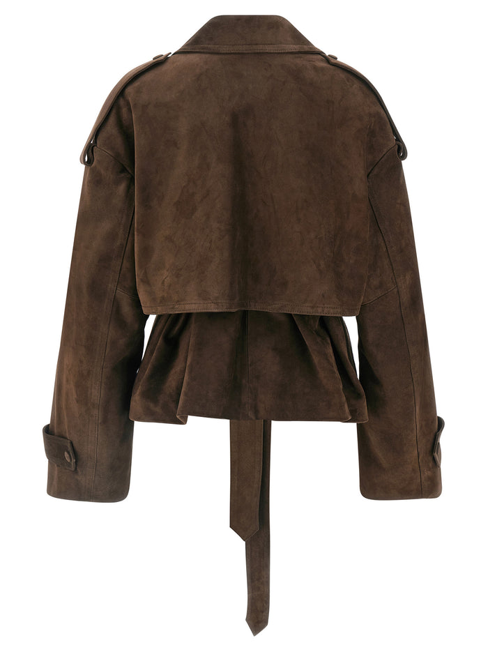 Flaminia Trench Coat Brown Calfskin Leather (bos Taurus) Down Jacket, Parka, Casual Jackets