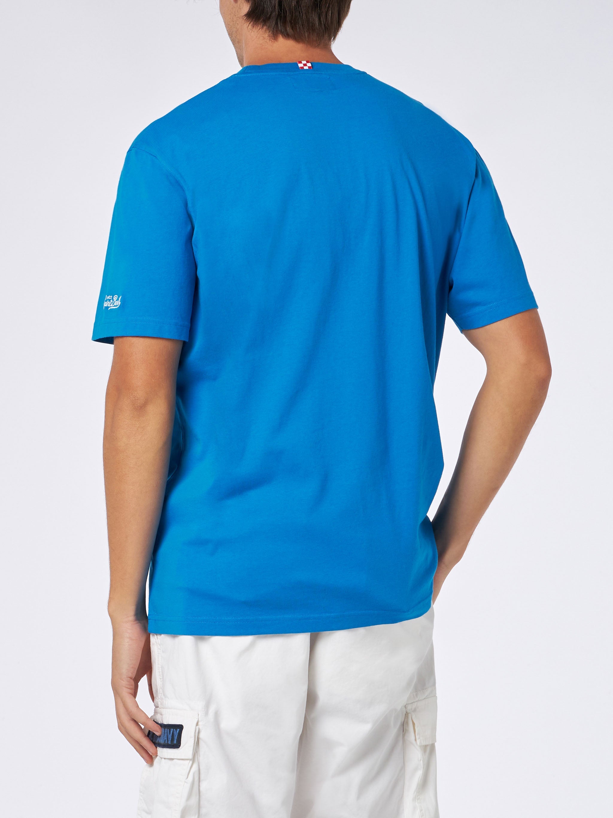 Man Heavy Cotton T-Shirt With St. Barth Padel Club Print Blue