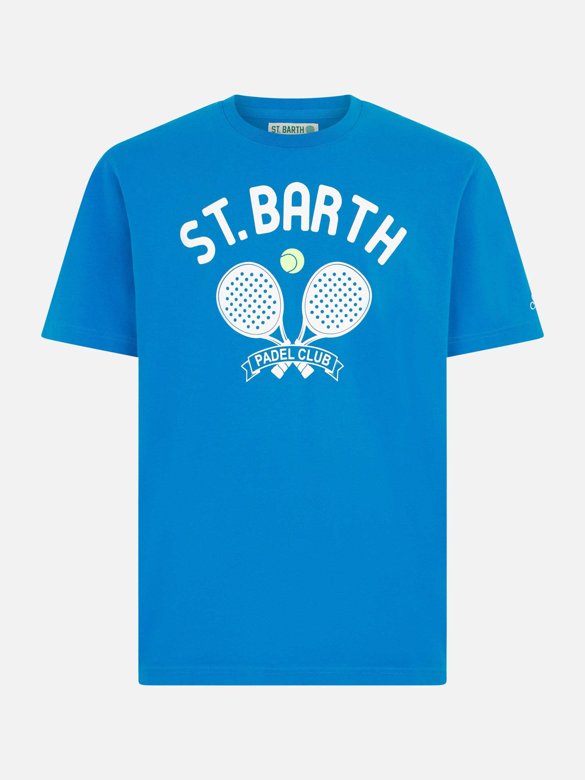 Man Heavy Cotton T-Shirt With St. Barth Padel Club Print Blue