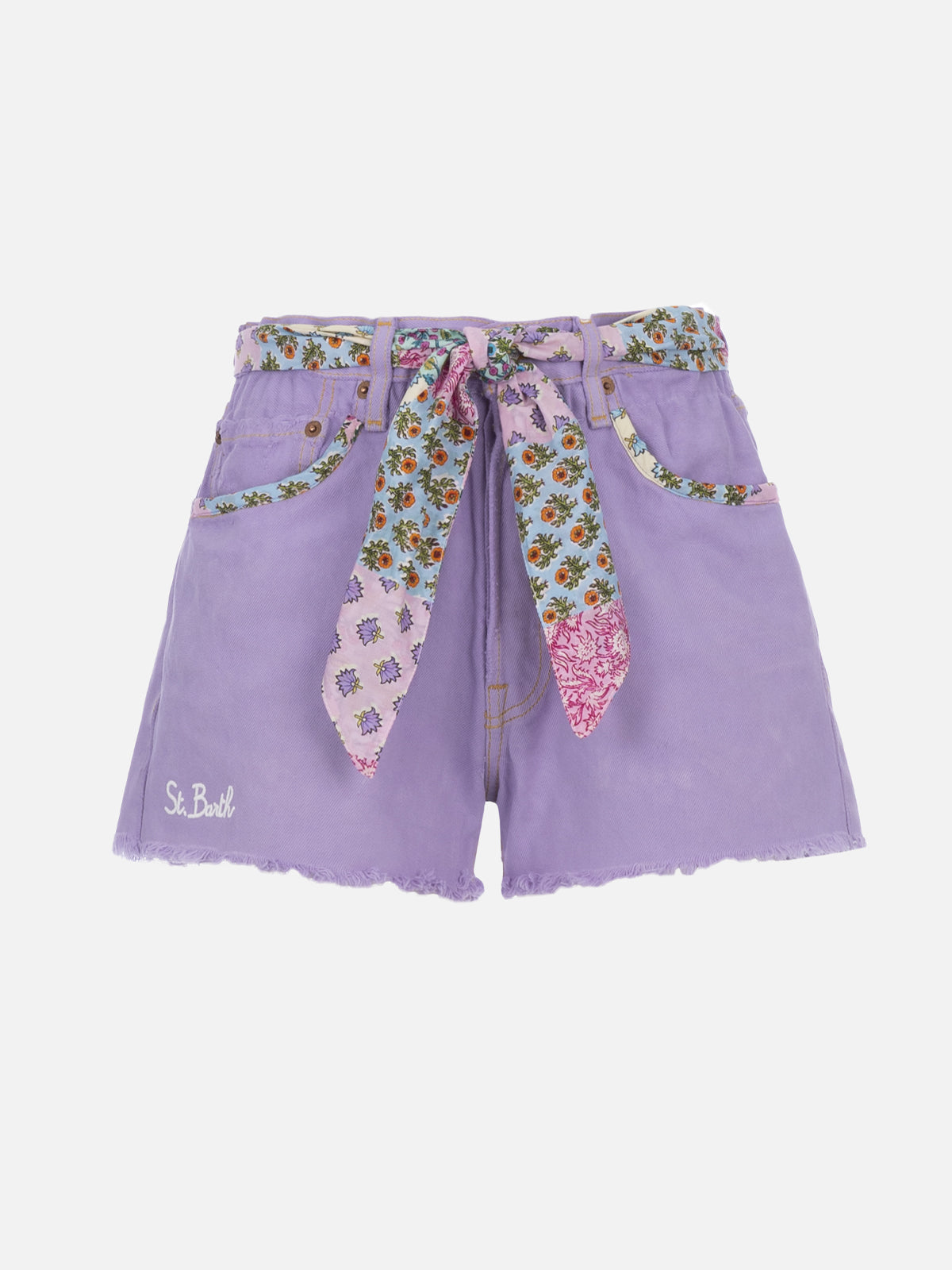 Arizona Upcycled Denim Shorts With Patches Lilac Pant
