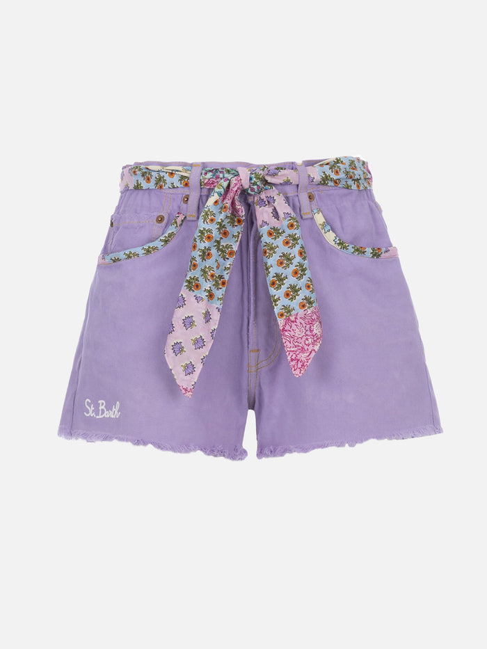 Arizona Upcycled Denim Shorts With Patches Lilac Pant