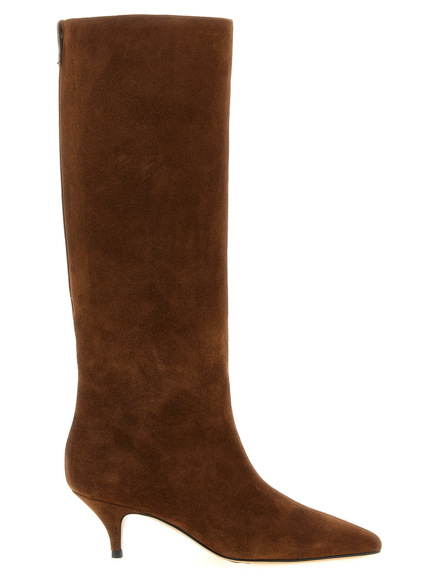 Fabiana Filippi Suede Kitten-Heel Boot — Brown