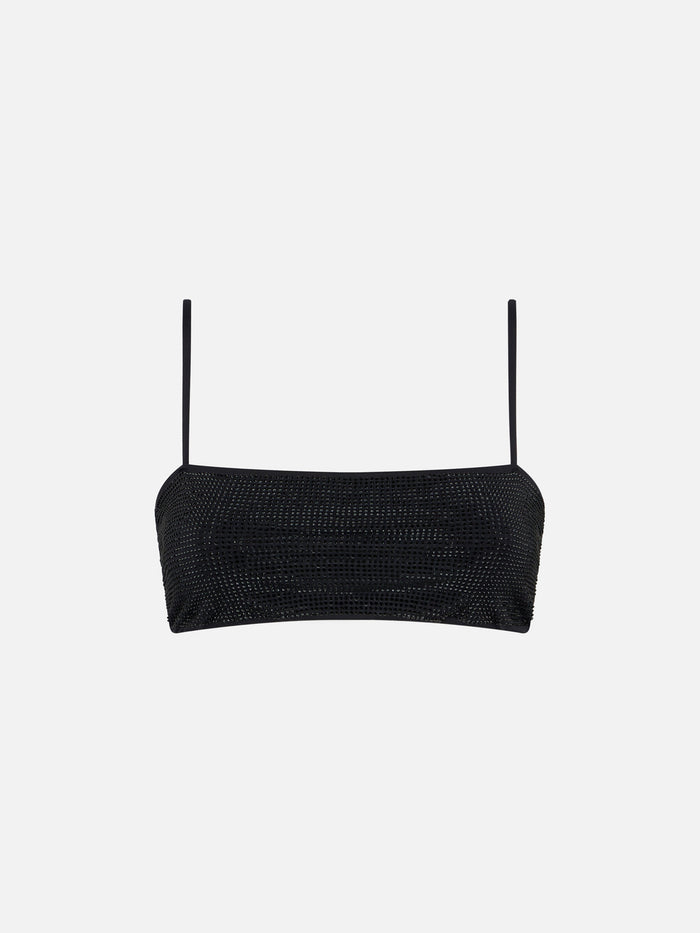 Athena Black Bandeau Swimsuit Top With Rhinestones