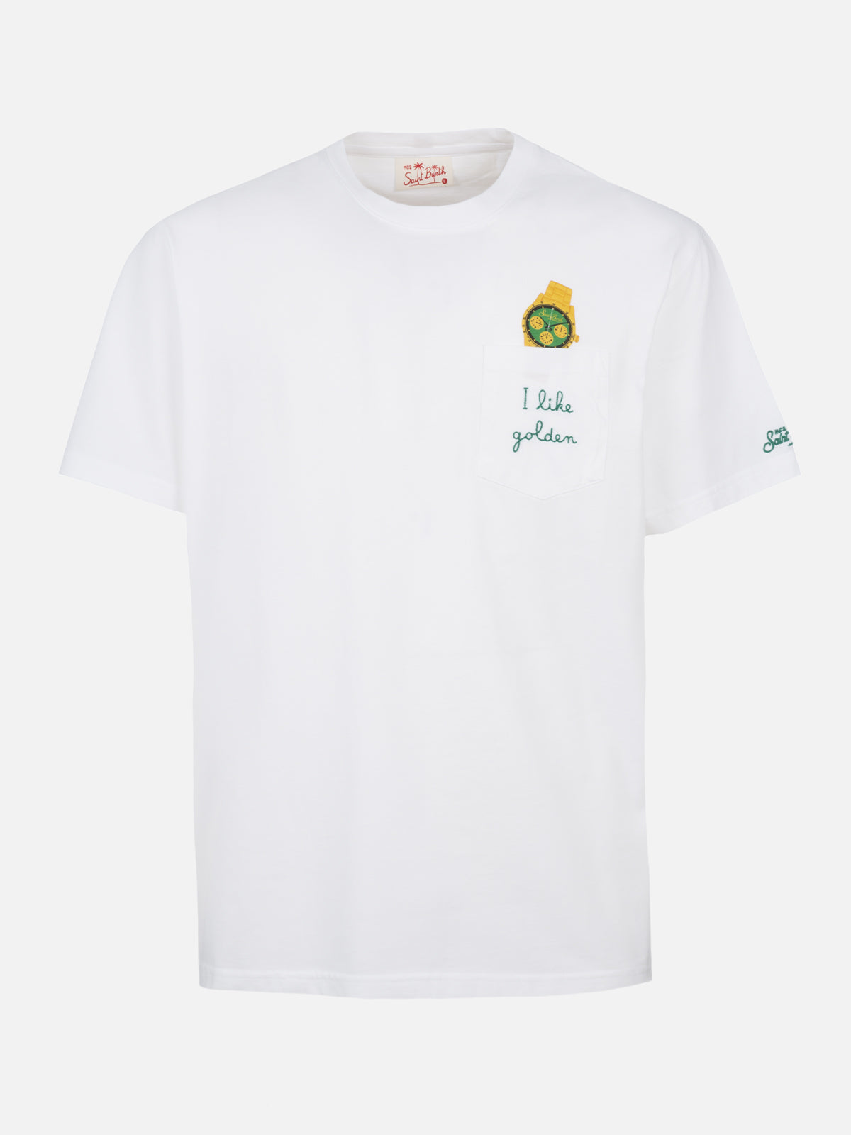 Man Cotton T-Shirt Austin With Watch Print And Embroidery White