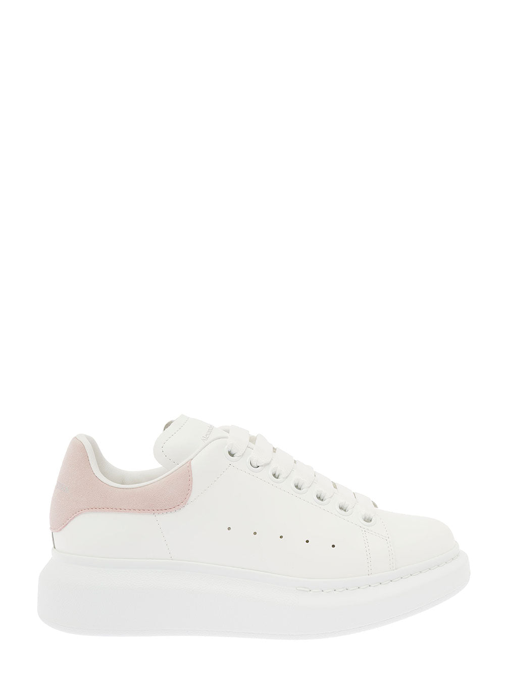 Alexander Mcqueen Womans Oversize White And Pink Leather Sneakers Calf