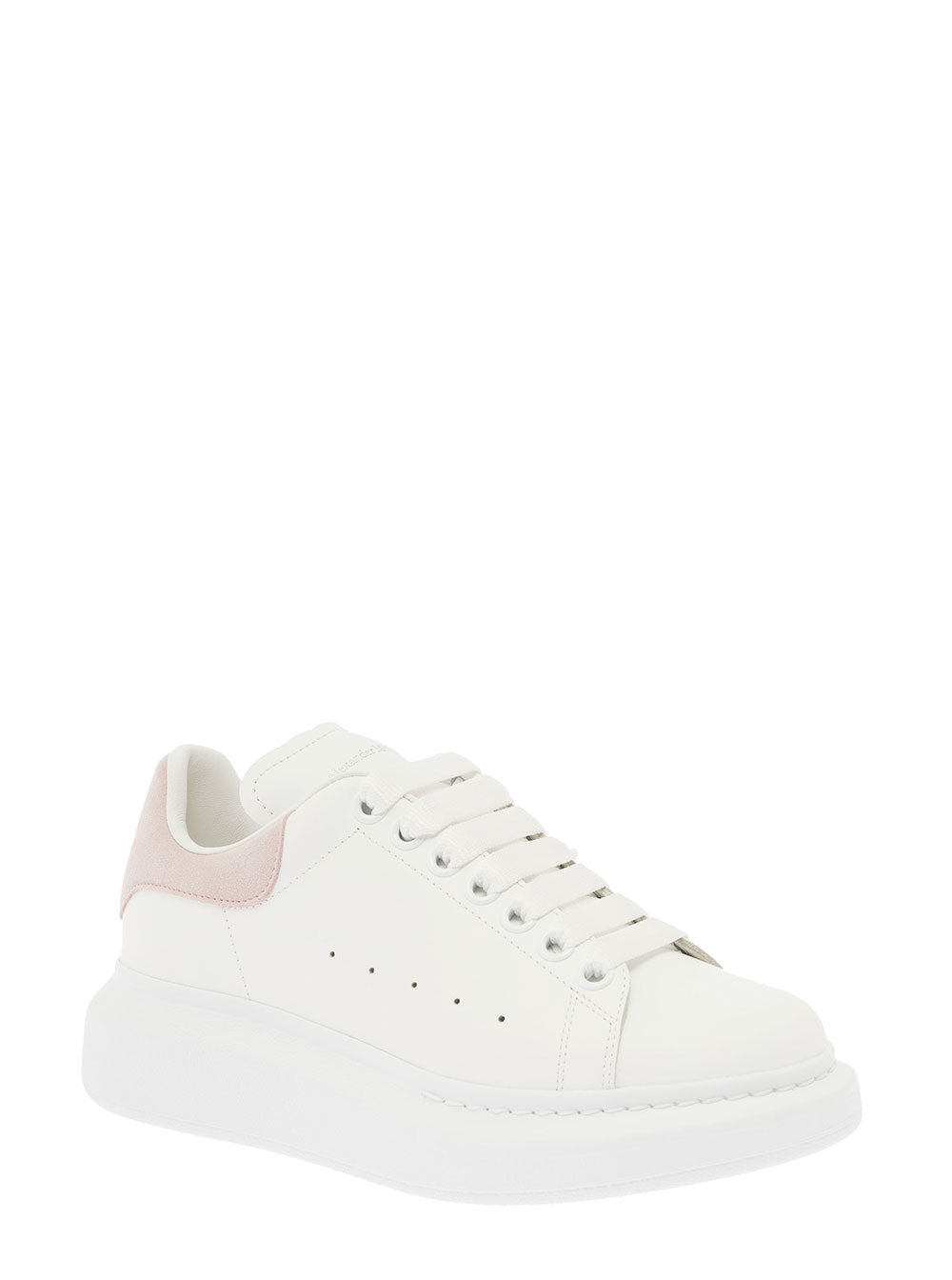 Alexander Mcqueen Womans Oversize White And Pink Leather Sneakers Calf