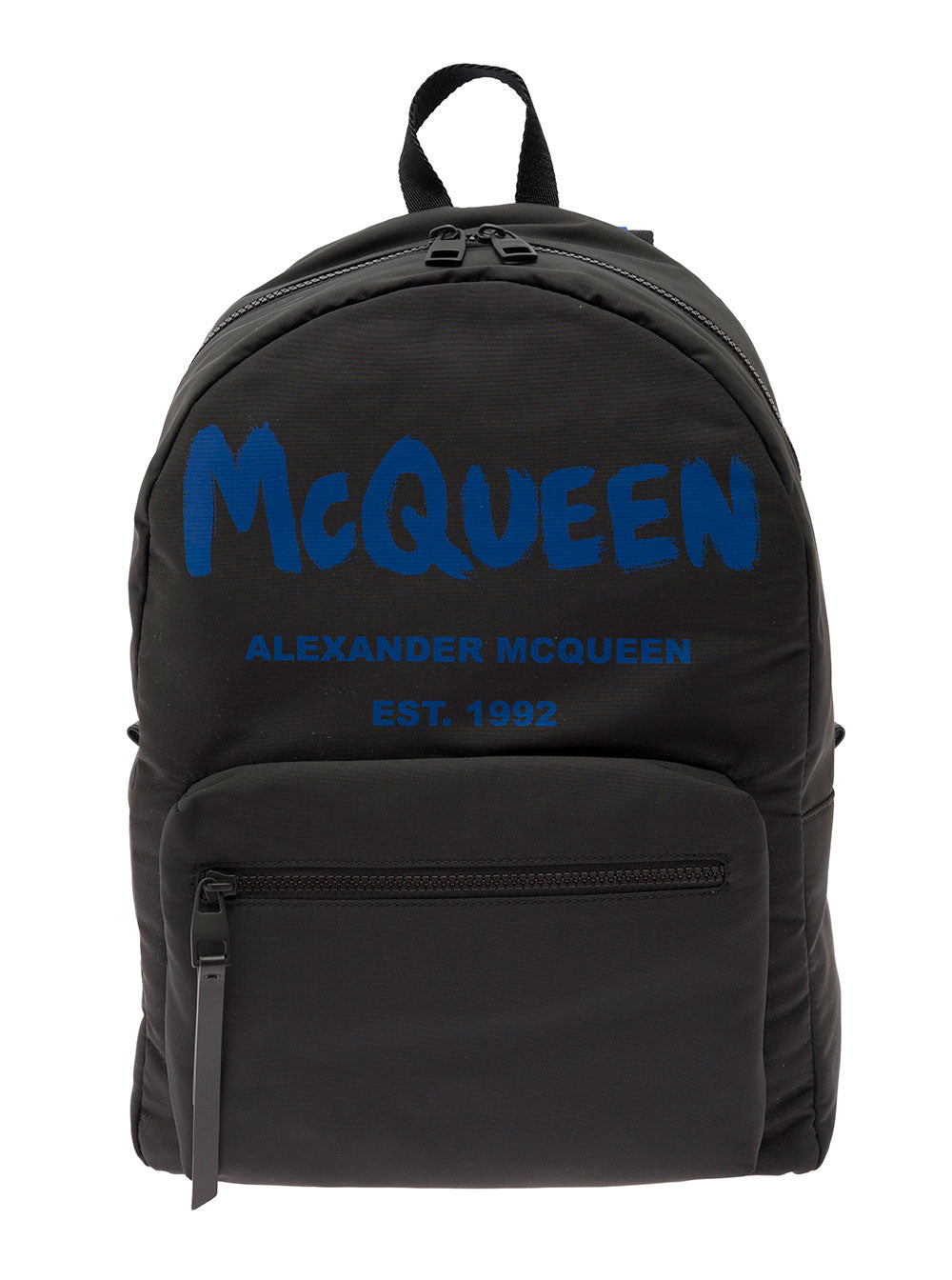 Zaino Metropolitan Nylon Nero Con Stampa Logo Uomo Alexander Mcqueen Black Calf Backpacks And Belt Bags