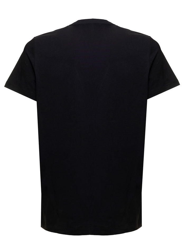 Balmain Mans Black Cotton T-Shirt With Metallic Logo Print Organic Tshirts And Polo Shirts