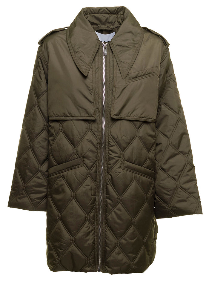 Quilted Green Recycled Ripstop Jacket Ganni Woman Polyester