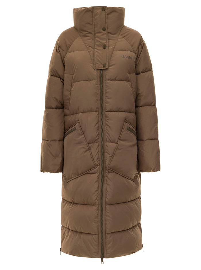Tech Puffer Oversized Coat Beige Polyester
