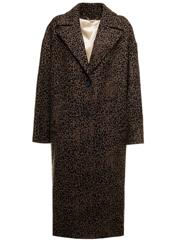 Animalier Wool Long Coat Golden Goose Woman Brown Polyamide Polyester