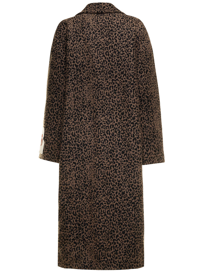Animalier Wool Long Coat Golden Goose Woman Brown Polyamide Polyester