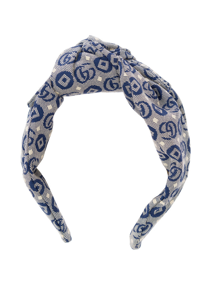 White And Blue Headband Double G Canvas Gucci Kids Blu Cotton Polyester Hair Accessories