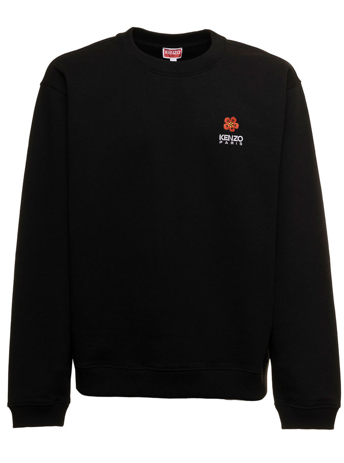 Black Sweatshirt Light Fllece With Broke Flower Embroidery To The Chest Kenzo Man Cotton Sweatshirts