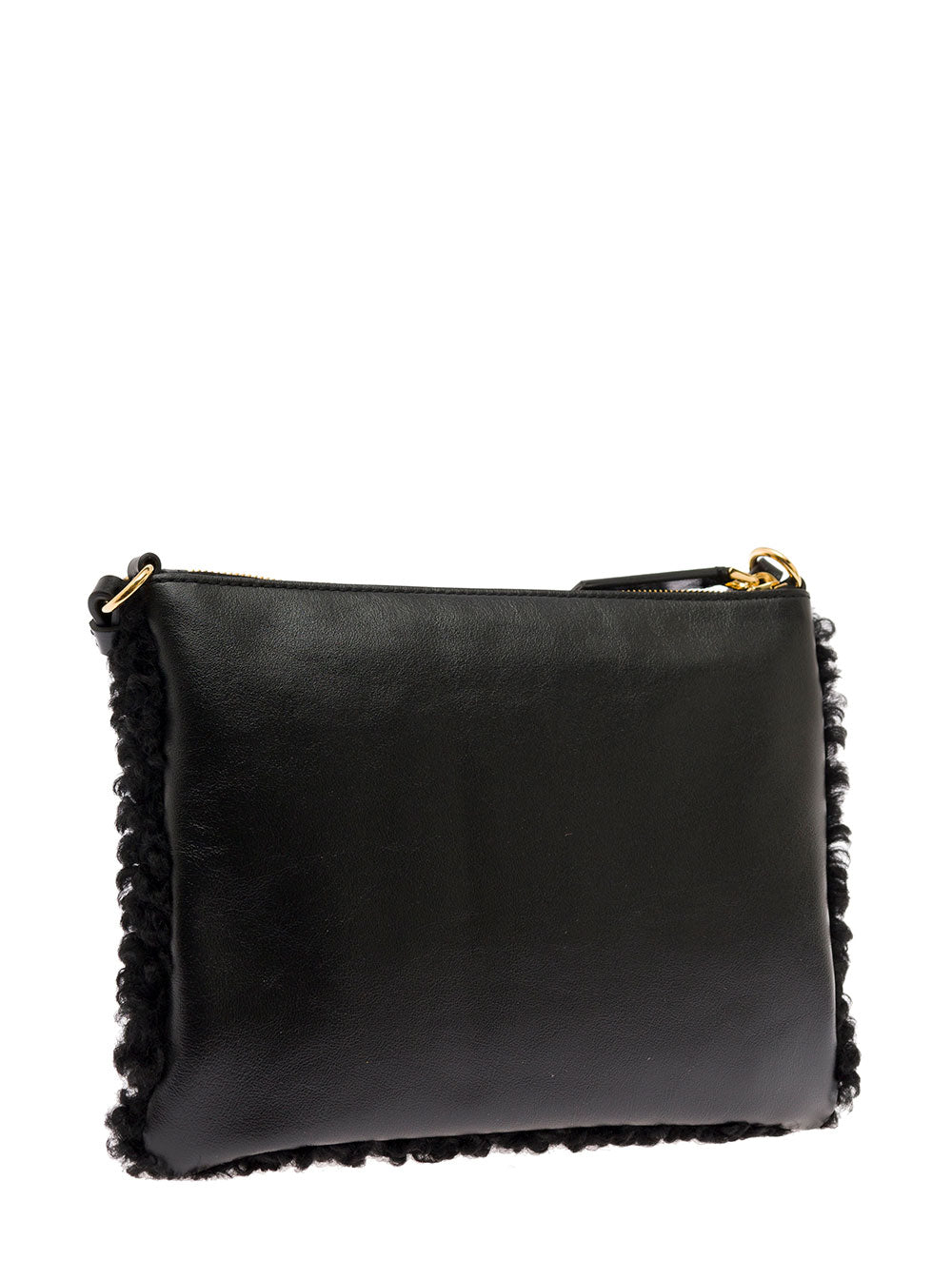 Black Sheepskin And Leather Crossbody Bag With Logo Marni Woman Lamb