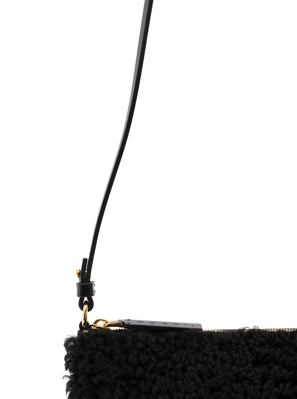 Black Sheepskin And Leather Crossbody Bag With Logo Marni Woman Lamb
