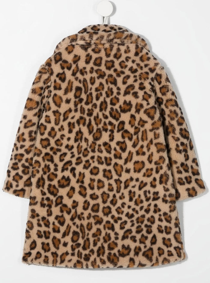 Animalier Print Plush Brown Coat Girl Monnalisa Polyester