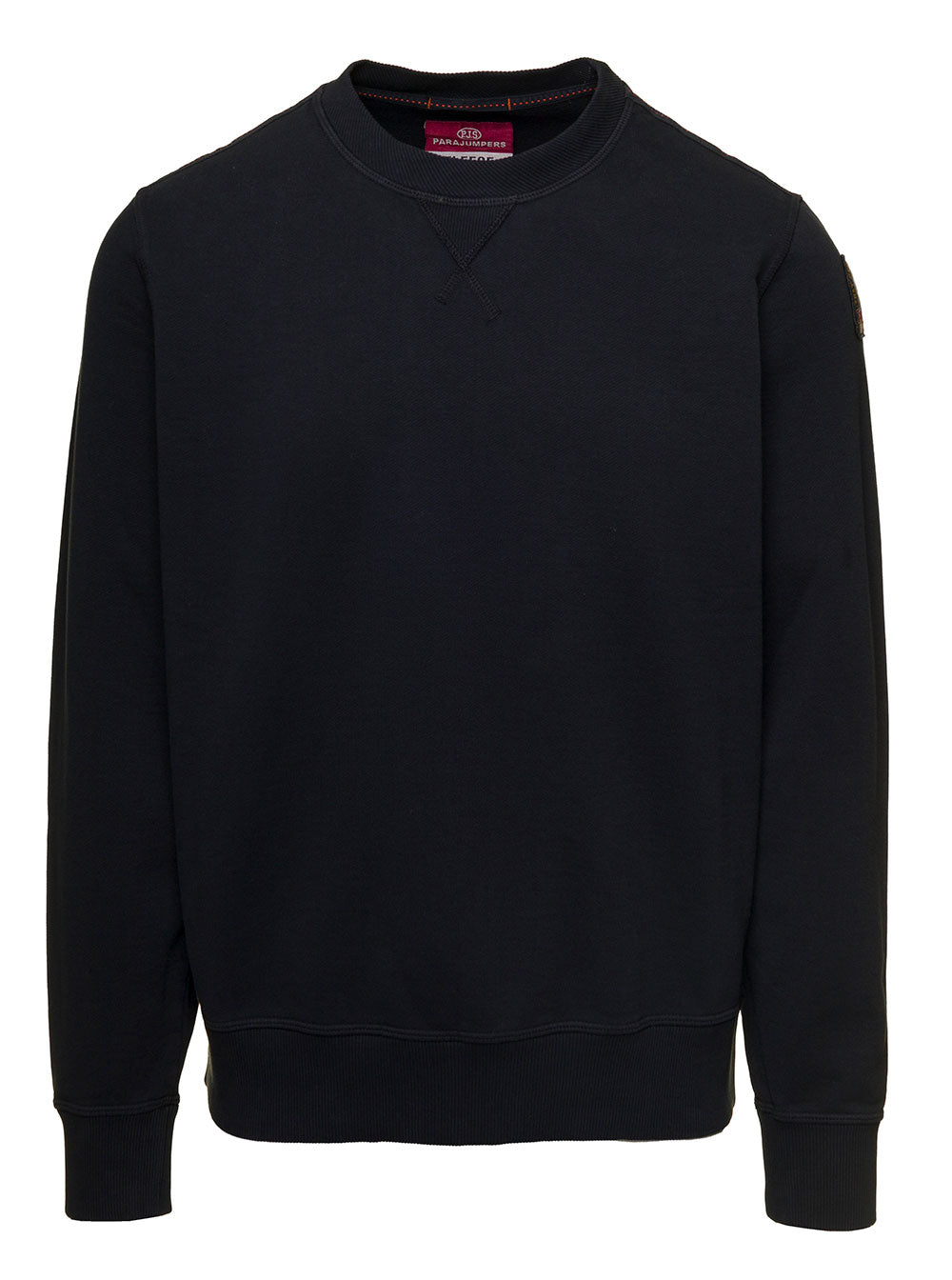 Black Crewneck Sweatshirt With Logo Patch Cotton Man Parajumpers Sweatshirts