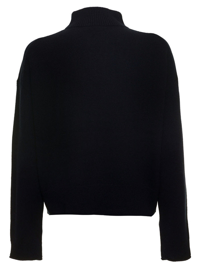 Theory Womans Blue Cashmere Turtleneck Sweater With Laces Blu Jersey