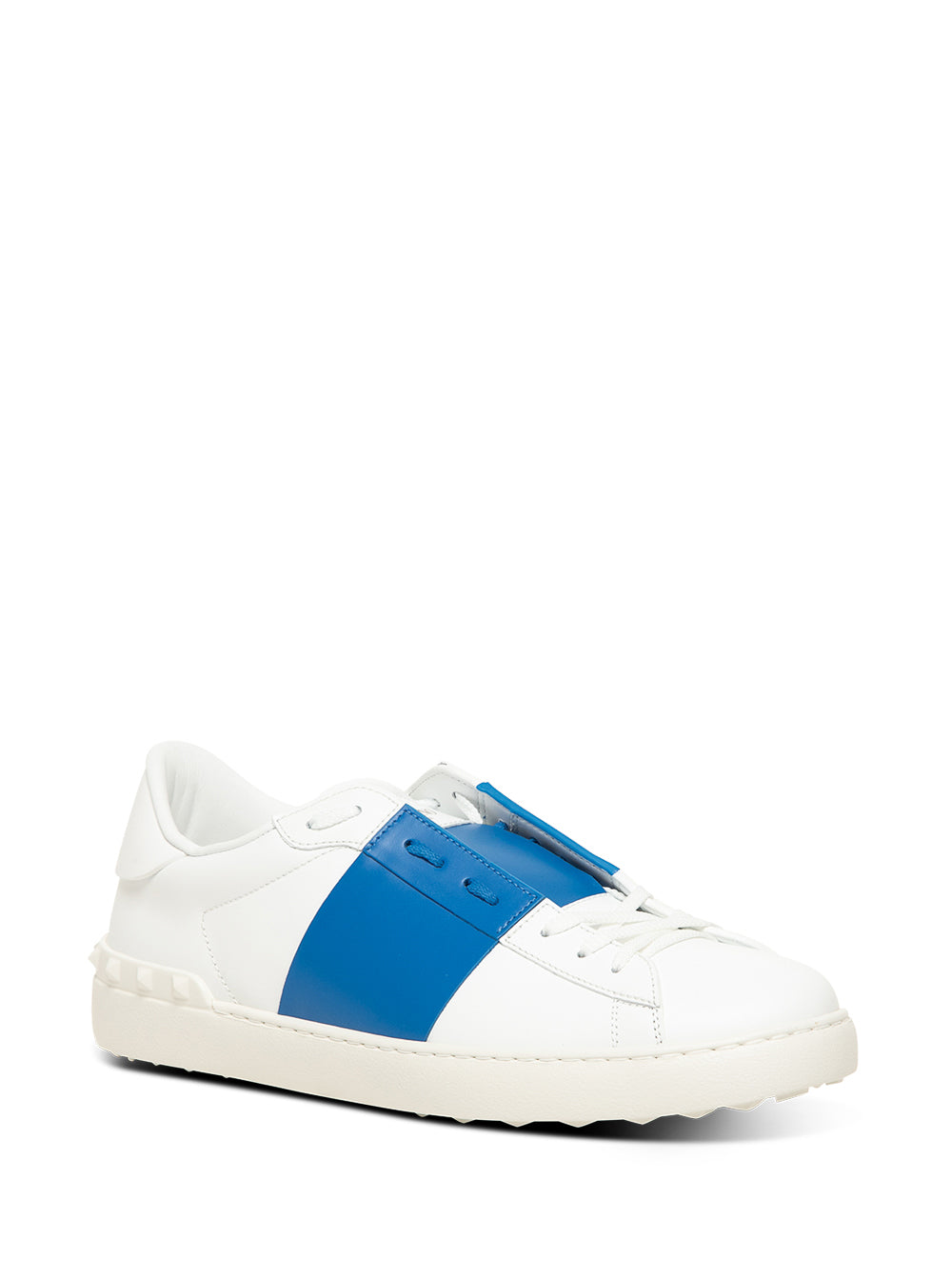 White Leather Open Sneakers With Blue Detail Calf
