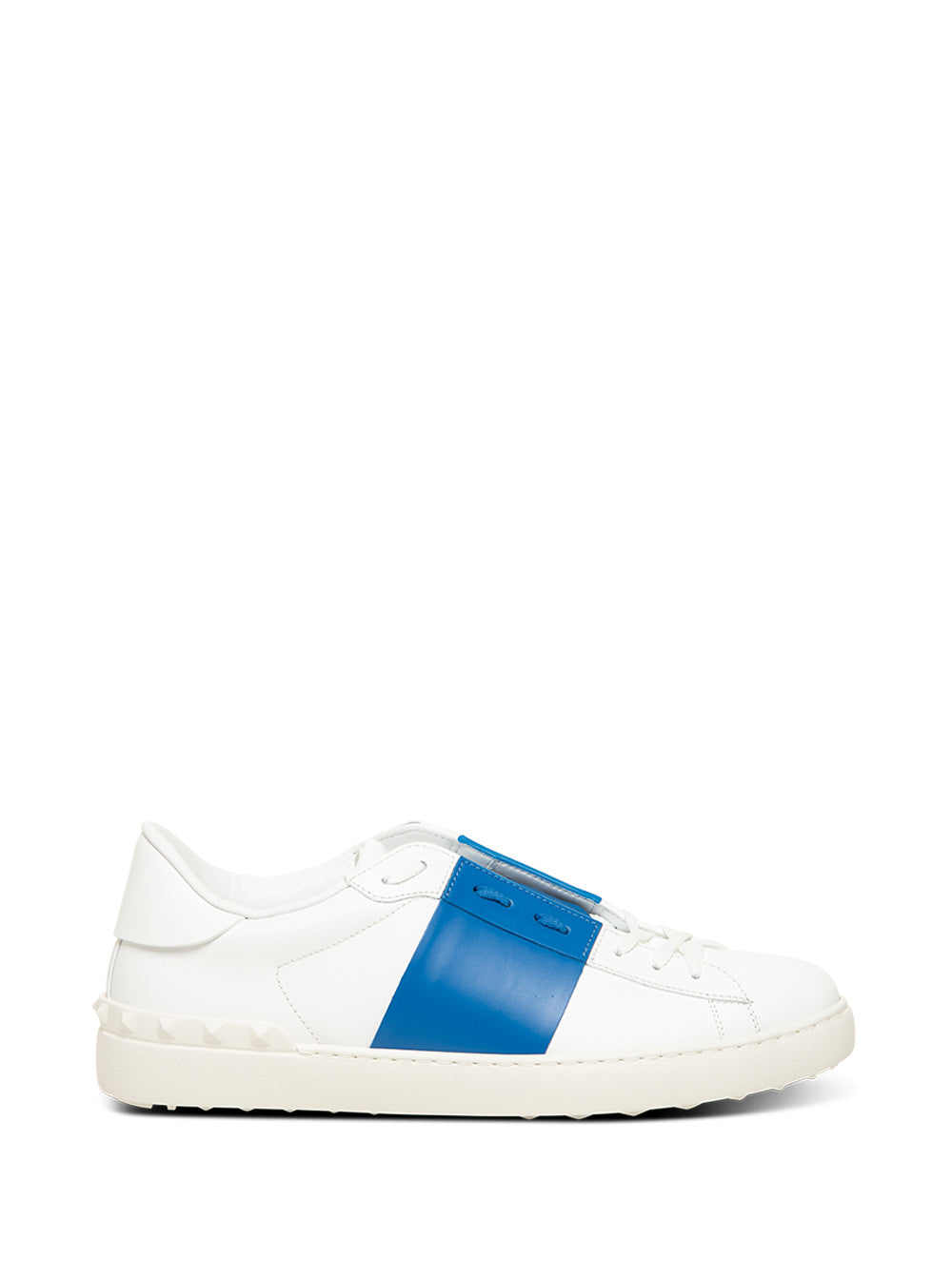 Valentino Garavani Mans Rockstud White And Blue Leather Sneakers Calf