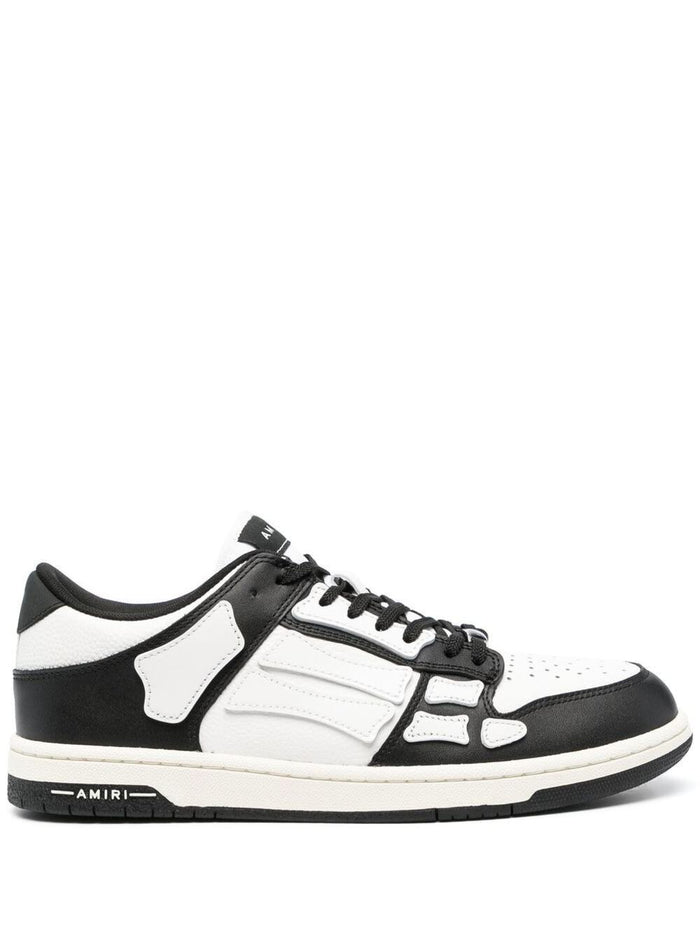 Skel Top Low White And Black Sneakers With Skeleton Patch Leather Man Cow