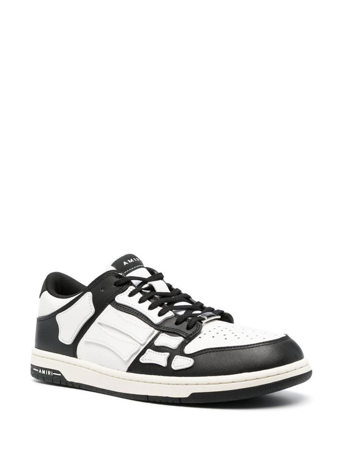 Skel Top Low White And Black Sneakers With Skeleton Patch Leather Man Cow