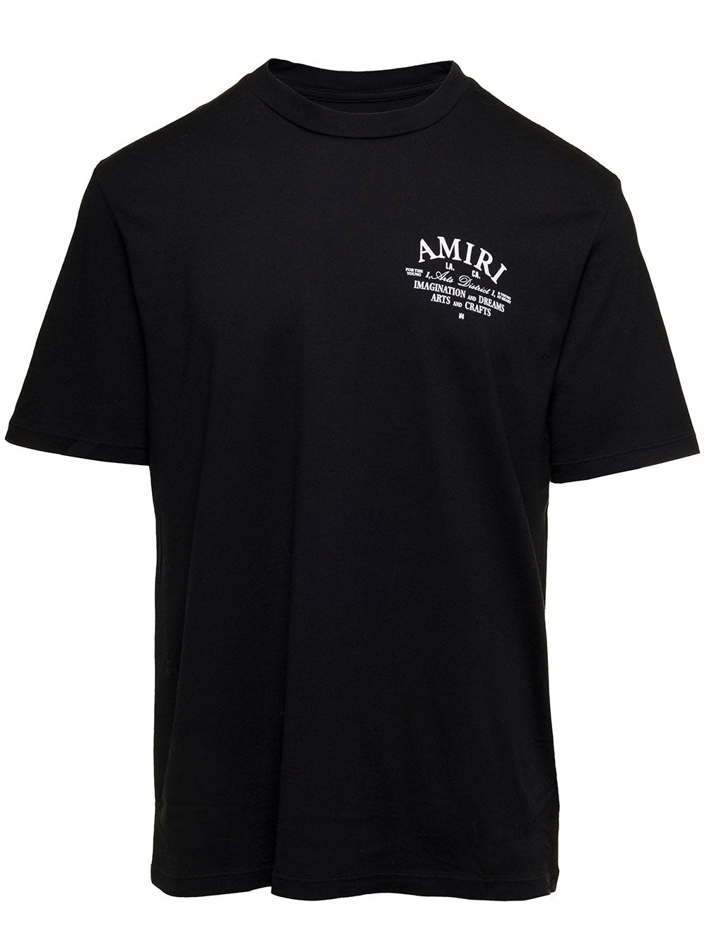 Arts District Black Crewneck T-Shirt With Contrasting Logo Print Cotton Man Tshirts And Polo Shirts