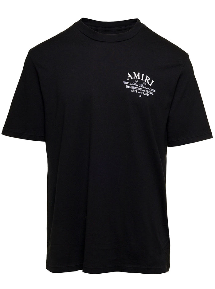 Arts District Black Crewneck T-Shirt With Contrasting Logo Print Cotton Man Tshirts And Polo Shirts