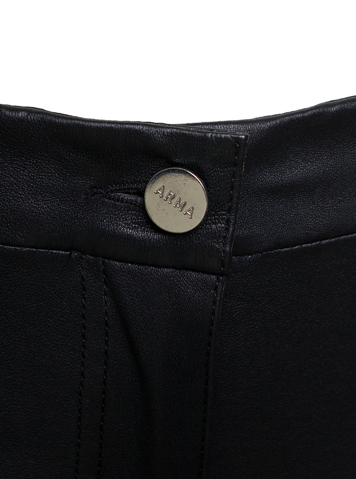 Black Izzy Pants With Branded Button Fastening Leather Woman Lamb Trousers