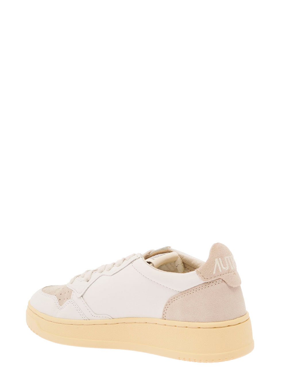 White And Beige Medalist Low Sneakers With Lace-Up Fastening Leather Woman Goat Suede Cow