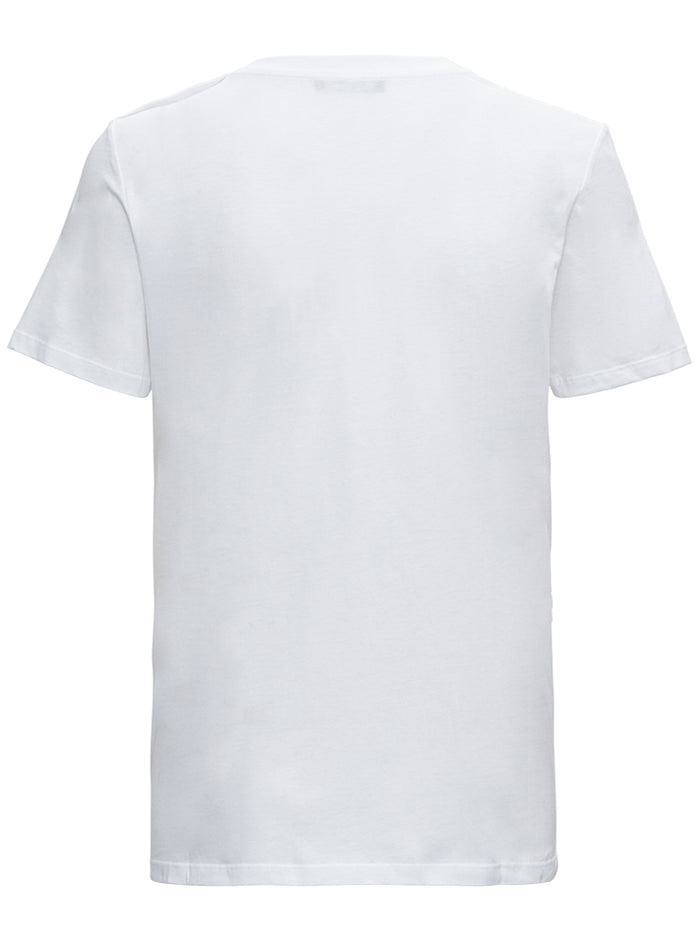White Crewneck T-Shirt With Logo Print And Golden Buttons Jersey Woman Organic Cotton Tshirts Polo Shirts