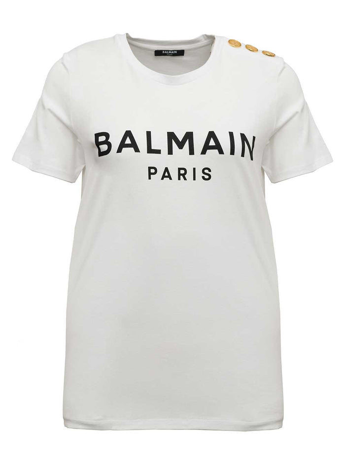 White Organic Cotton T-Shirt With Logo Balmain Woman Tshirts And Polo Shirts