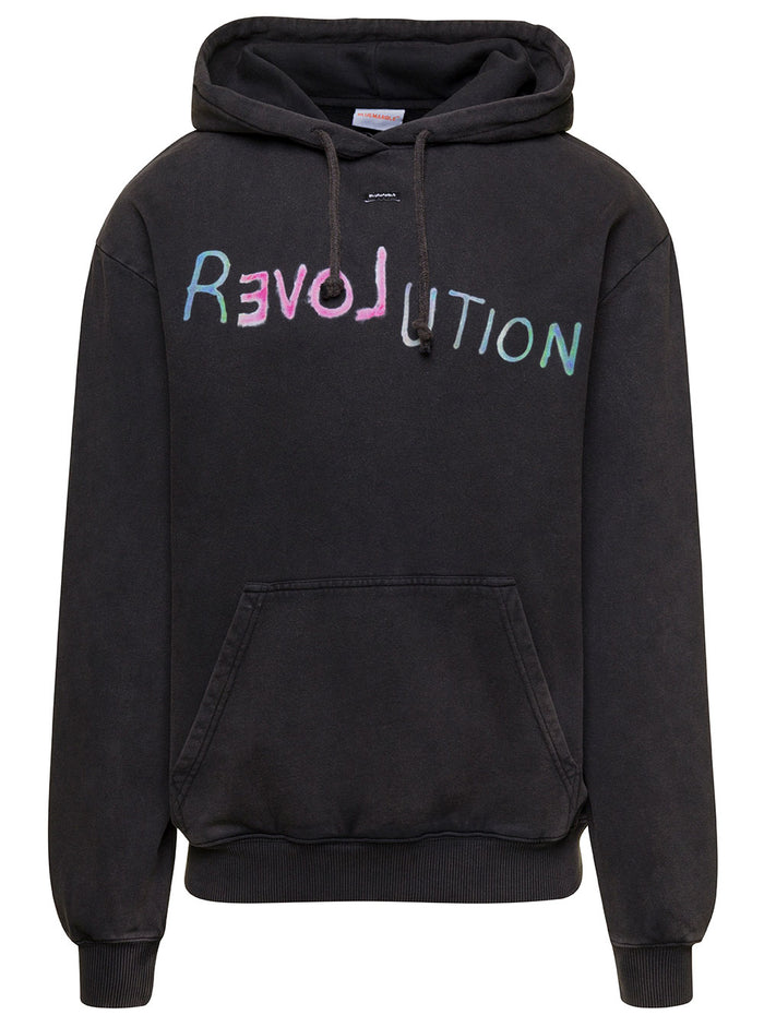 Revolution Black Hoodie With Kangaroo Pocket Cotton Man Sweatshirts