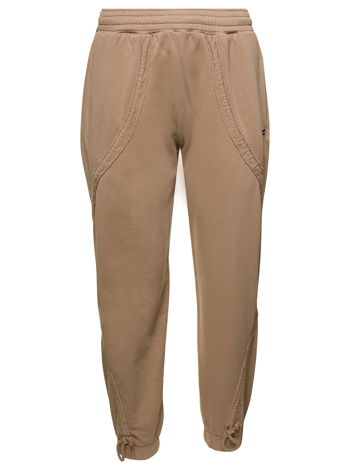 Beige Sweatpants With Logo Patch Cotton Man Trousers