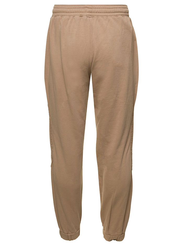 Beige Sweatpants With Logo Patch Cotton Man Trousers