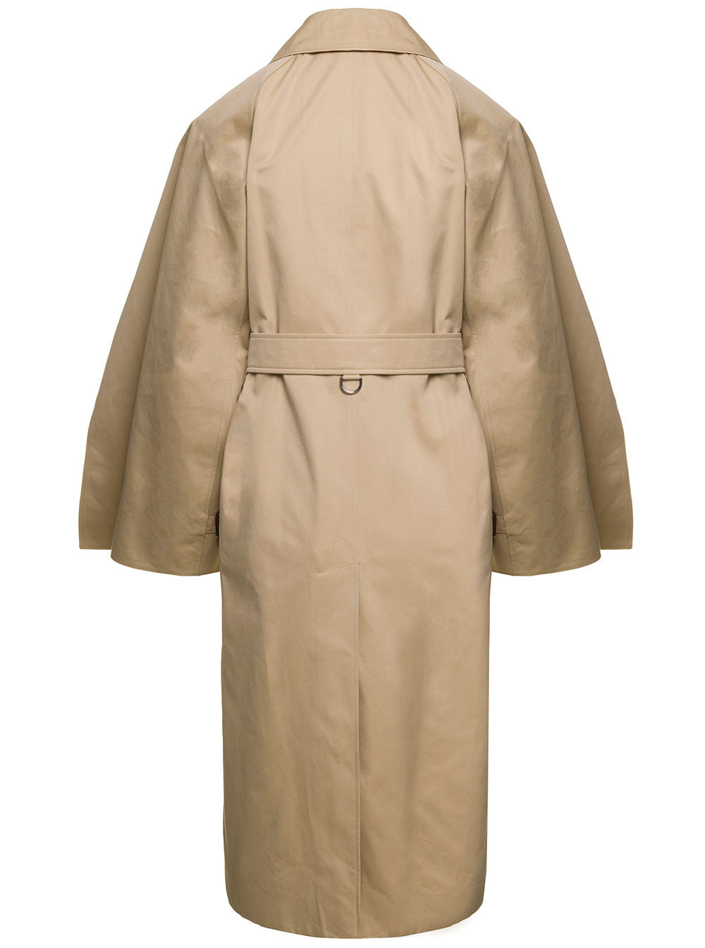 Beige Trench Coat With Cape Lined Sleeves Cotton Woman
